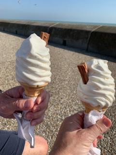 Ice creams at Dymchurch - must eat them before the seagulls do!